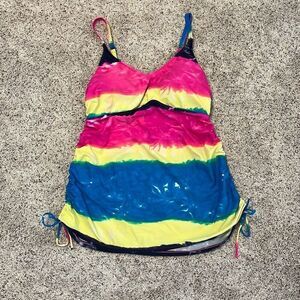 Venus Bright Colored Striped Tankini Swimsuit Top Size 12